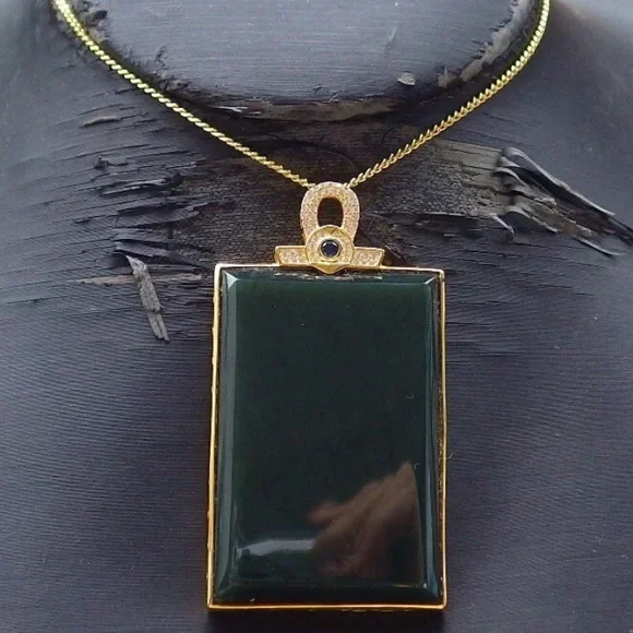 Elegant certificate sterling silver 925 hetian nephrite jade rectangle pendant